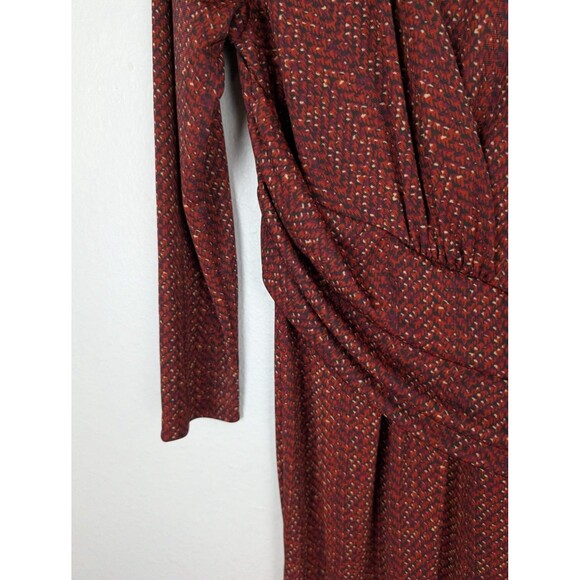 Talbots Dress Small Red Multicolor Ruched Waist 3/4 Sleeve Knit Boat Neck Mb - Picture 3 of 7